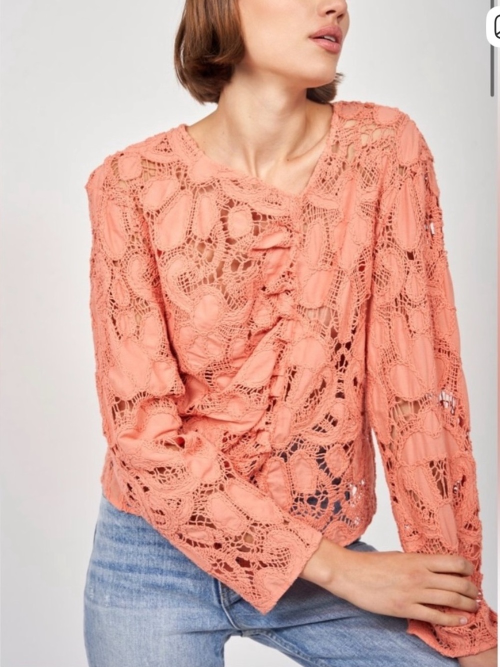 New Joie Leith  cotton lace boho top size S dusty dahlia color